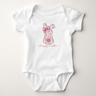 Body Para Bebê Laço Coquete de Coelho de Páscoa Floral Rosa