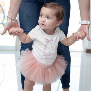 Body Para Bebê Laço de fita Pink Bow primeiro Natal do bebê perso