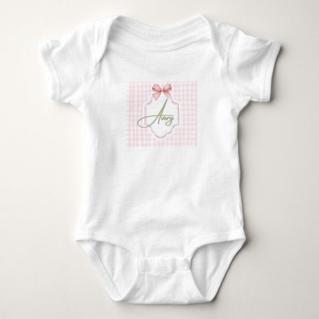 Body Para Bebê Laço Personalizado para Berçário de Menina Avery & (Frente)