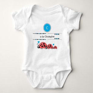 Body Para Bebê Ladybugs adiciona nome preto e azul