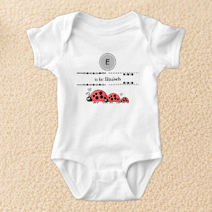 Body Para Bebê Ladybugs adicionam nome preto e cinza