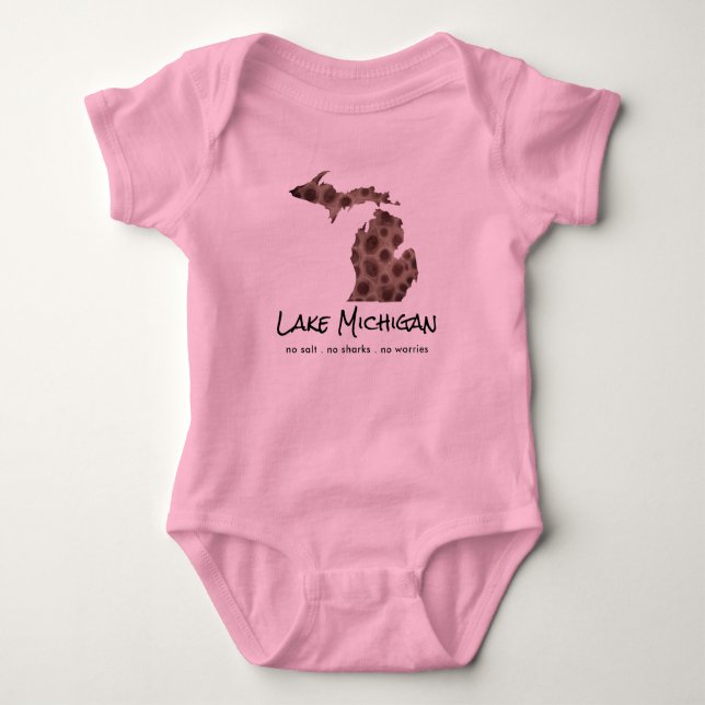 Body Para Bebê Lago Michigan - humor - design de pedras de Petosk (Frente)