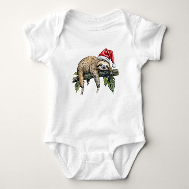 Body Para Bebê Lama relaxada com um chapéu de Natal 1 (Frente)