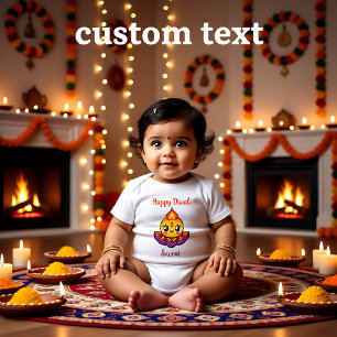 Body Para Bebê Lâmpada de Diya Bonita para Diwali com texto perso