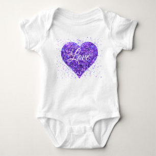 Body Para Bebê Lantejoulas roxas cintilantes, grafite de amor no