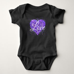 Body Para Bebê Lantejoulas roxas cintilantes, grafite de amor no