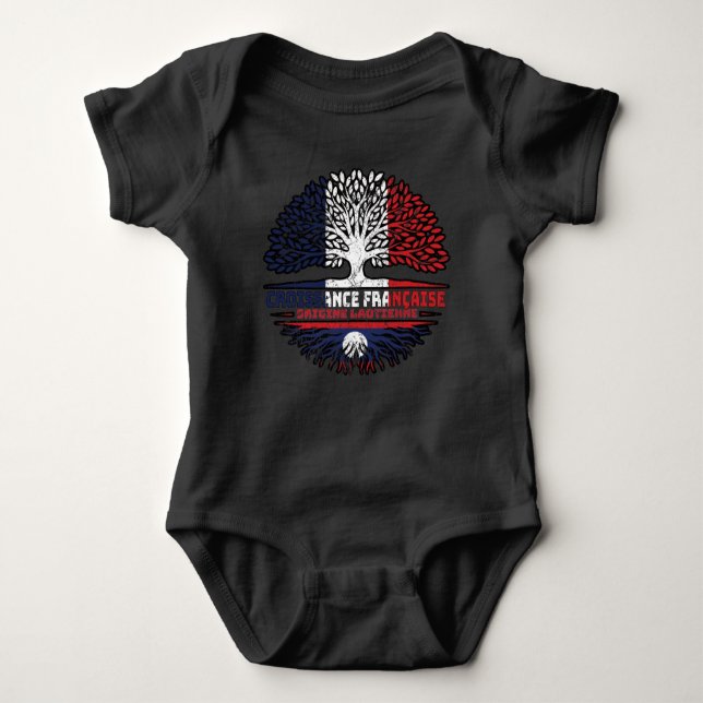 Body Para Bebê Laos, Laos, França, Árvore, Bandeira (Frente)