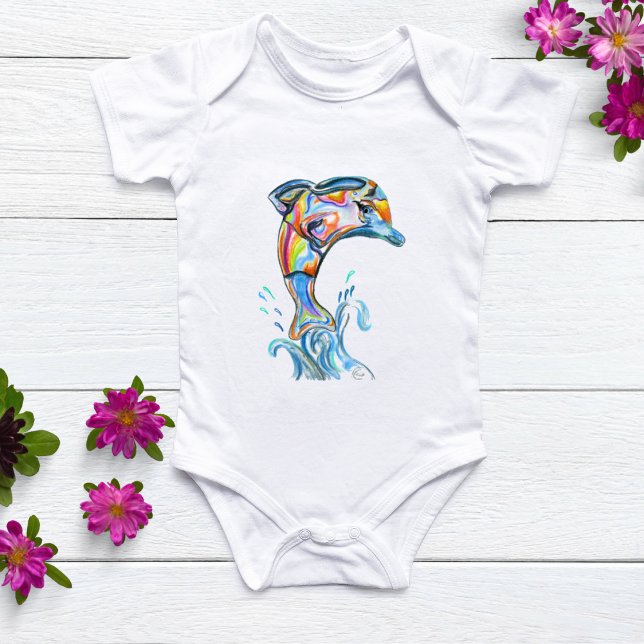 Body Para Bebê Lápis de Cor Golfinho Saltando Para Fora Da Água (Criador carregado)