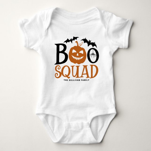 Body Para Bebê Laranja Boo Squad, Letra Spooky no Dia das Bruxas (Frente)