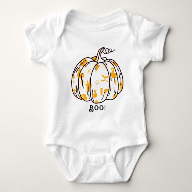 Body Para Bebê Laranja, branca e mestiça, Jack-O’-Lanterna (Frente)