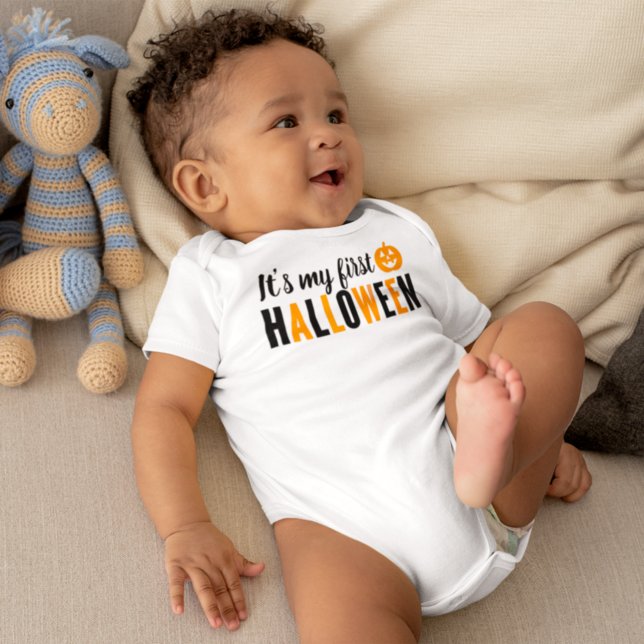 Body Para Bebê Laranja Moderno e Negro Meu Primeiro Halloween (Criador carregado)