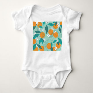 Body Para Bebê Laranjas florescentes, folhas, arte safada.