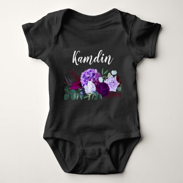 Body Para Bebê Lavanda personalizada de corpo de bebê Hibiscus em (Frente)