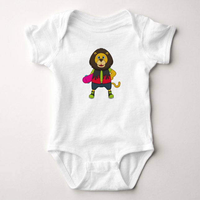 Body Para Bebê Leão como Patinador com skate (Frente)