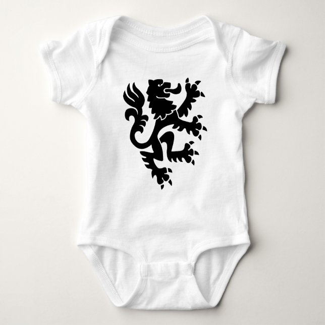 Body Para Bebê Leão Heráldico 01 - Preto (Frente)