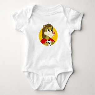 Body Para Bebê Leão segurando um desenho animado de bola de futeb
