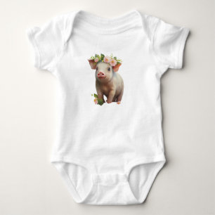 Body Para Bebê Leitão-Bebê-Aquarela com Flores na Cabeça