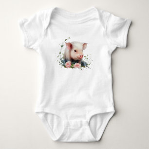 Body Para Bebê Leitão de Bebê Doce com Flores