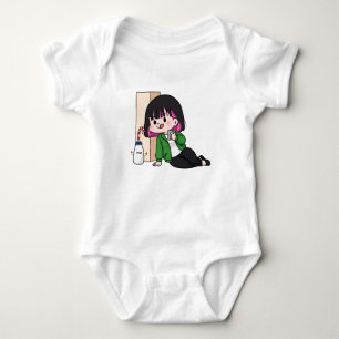 Body Para Bebê Leite de Bebendo para Garota de Cartoon com Ilustr