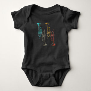 Body Para Bebê Leitor de Trompete com Instrumento Musical Retro