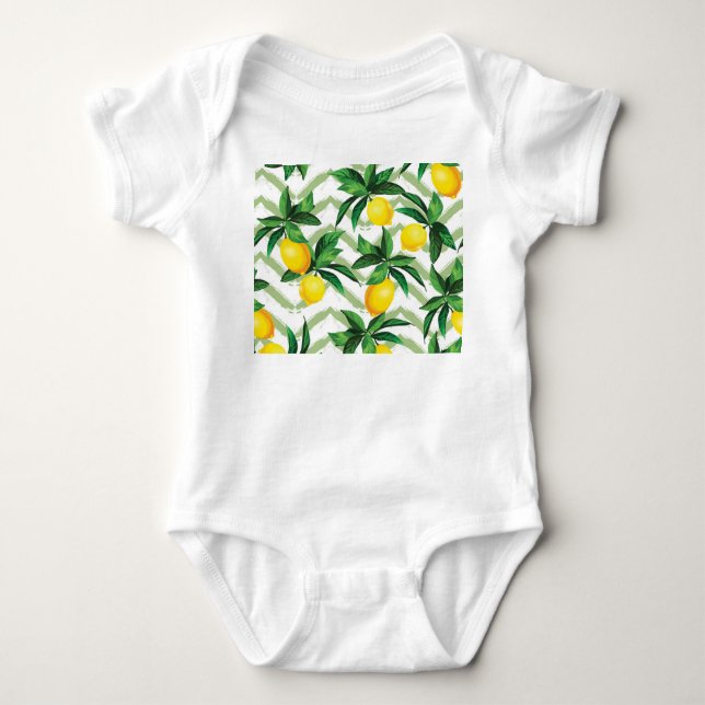 Body Para Bebê Lemon zigzag: modelo desenhado à mão. (Frente)