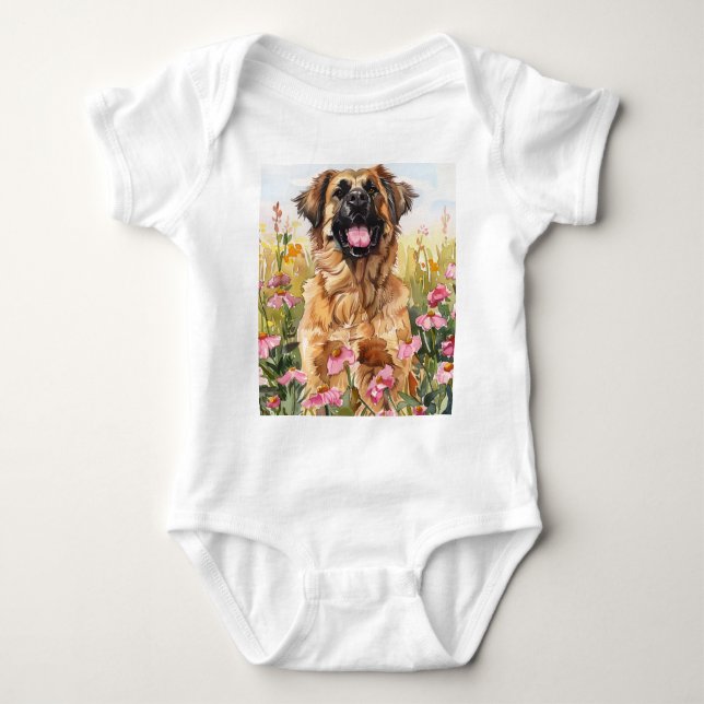 Body Para Bebê Leonberger Watercolor Baby Bodysuit (Frente)