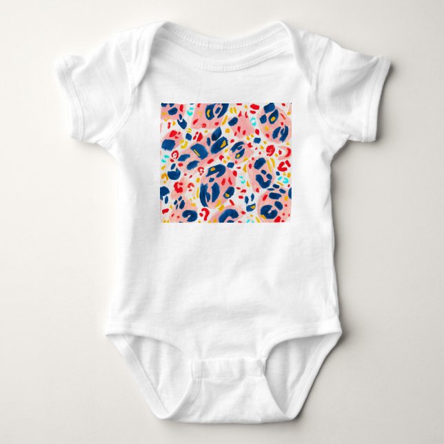 Body Para Bebê Leopardo: cor d'água pintada à mão. (Frente)