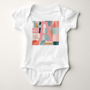 Body Para Bebê Letra A Monograma Modernista em Aquarela Abstrata
