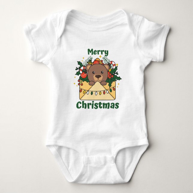 Body Para Bebê Letra Bear Natal Ursos de Inverno (Frente)
