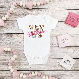 Body Para Bebê Letra de Vaca Adorável W Saída de Bebê com Nome Pe