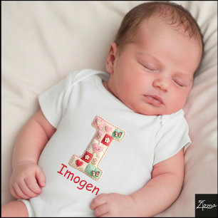 Body Para Bebê Letra Inicial I de Patchwork Matelassê para Berçár
