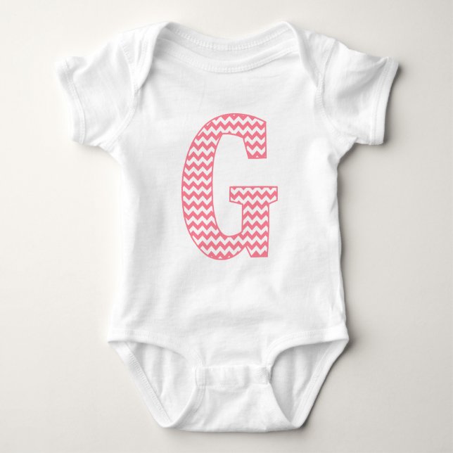Body Para Bebê Letra Pink Clássica Pink Gevron - Letra G Monogram (Frente)