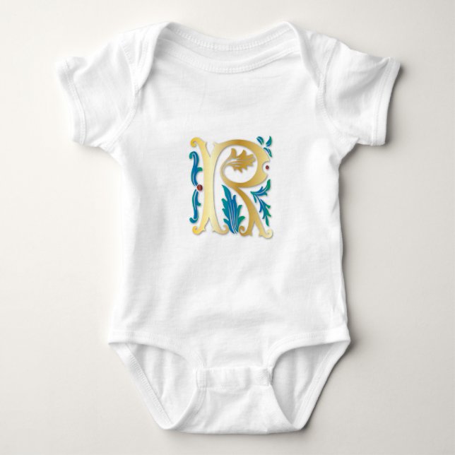 Body Para Bebê Letra R Monograma Fleur de lis (Frente)