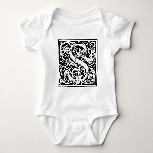 Body Para Bebê Letra S Monograma Medieval Arte Nova (Frente)