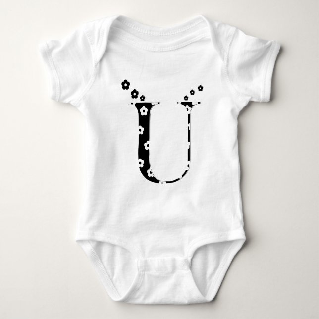 Body Para Bebê Letra U com padrão de flores (Frente)