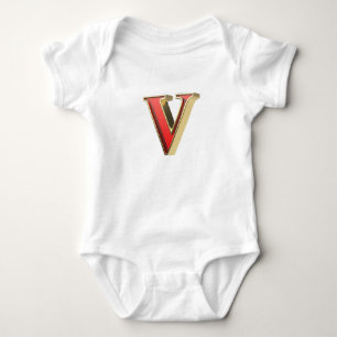 Body Para Bebê Letra V de vidro vermelho