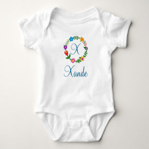 Body Para Bebê Letra X, Xande + Flores - Fusível Personalizável