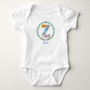Body Para Bebê Letras de Flor Iniciais "Z" com Nome Personalizado