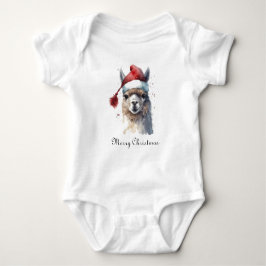 Body Para Bebê Lhama de Natal com Chapéu de Papai Noel e Texto Pe