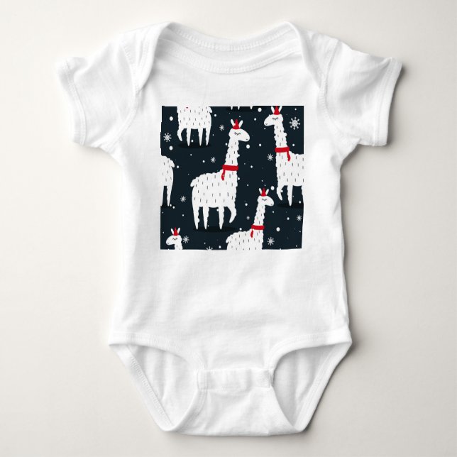 Body Para Bebê Lhamas Coloridas: Animais Neves Sem Costura. (Frente)