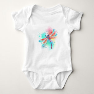 Body Para Bebê libélula vermelha sobre fundo de aquarela