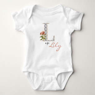 Body Para Bebê Lily Name Reveal Floral Letter L Girl Whimsical