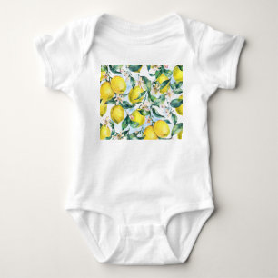 Body Para Bebê Limões de aquarelas, ramos de citrinos frescos.