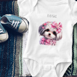 Body Para Bebê Linda Aquarela de Cachorrinho Havanese com nome pe