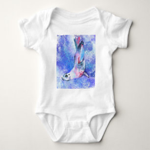 Body Para Bebê Linda e feliz natação de focas - pintura de porc