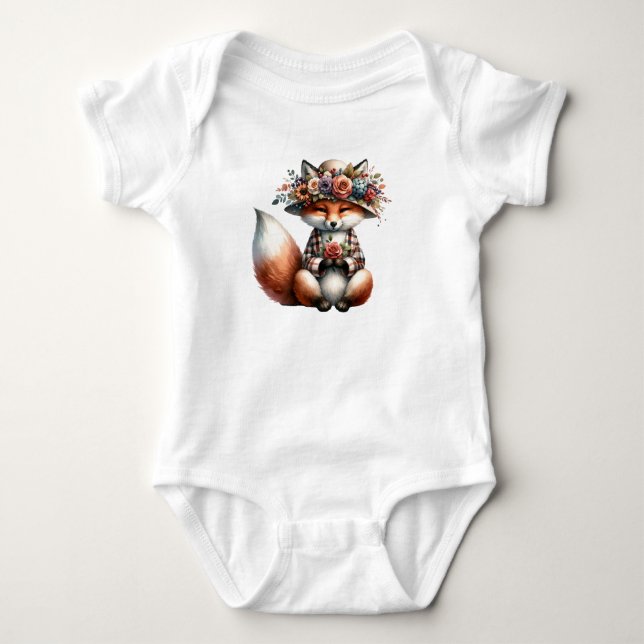 Body Para Bebê Linda Raposa Floral (Frente)