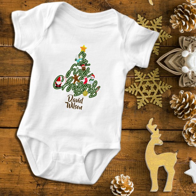 Body Para Bebê Lindo Adorável Meu Primeiro Natal Bebê Árvore de N (Criador carregado)