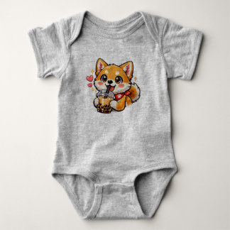 Body Para Bebê Lindo Anime Shiba Inu Bebendo Chá de Bolha Kawaii