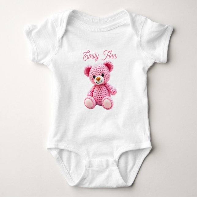 Body Para Bebê Lindo Bebê Menina Personalizado de Crochê Rosa (Frente)