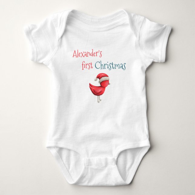 Body Para Bebê Lindo Chapéu de Papai Noel de Pássaro Vermelho Net (Frente)